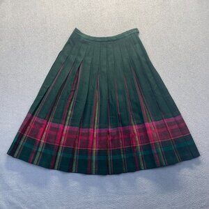 VTG Pendleton Green Skirt Size Large 100% Virgin Wool Plaid,Zipper,Pleated